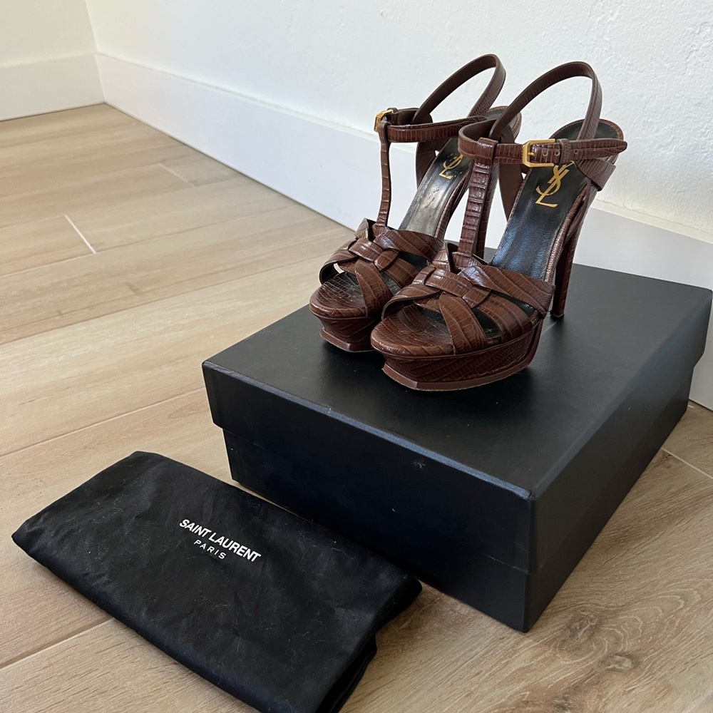 Saint Laurent Brown Platform Heeled Sandals